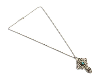Navajo Cross Hand Stamped Necklace 925 Silver Natural Turquoise Artist JRS C.80s