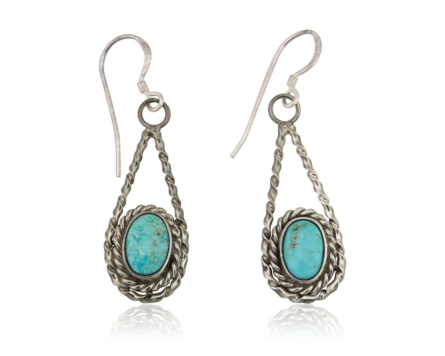 Navajo Dangle Earrings 925 Silver Natural Blue Turquoise Native Artist C.80's