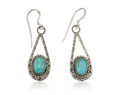 Navajo Dangle Earrings 925 Silver Natural Blue Turquoise Native Artist C.80's
