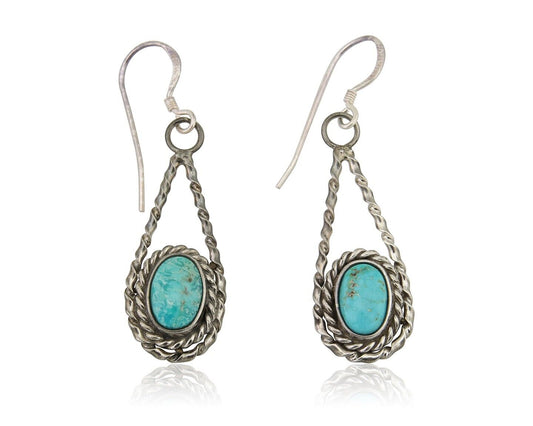Navajo Dangle Earrings 925 Silver Natural Blue Turquoise Native Artist C.80's