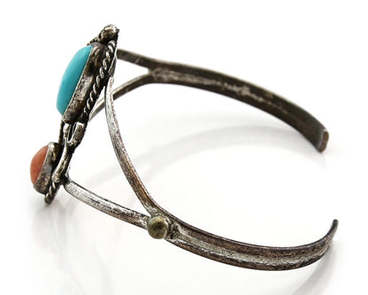 Navajo Cuff Bracelet Sterling Silver Gemstone Native American Artist C.80's