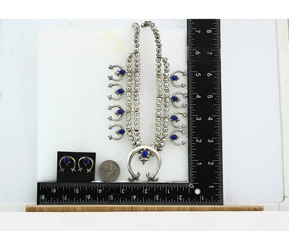 Navajo Squash Necklace Earring Set Sterling Silver Lapis Vintage C.80's