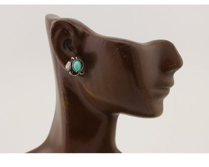Navajo Handmade Earrings 925 Silver Natural Turquoise Native Artist C.80's