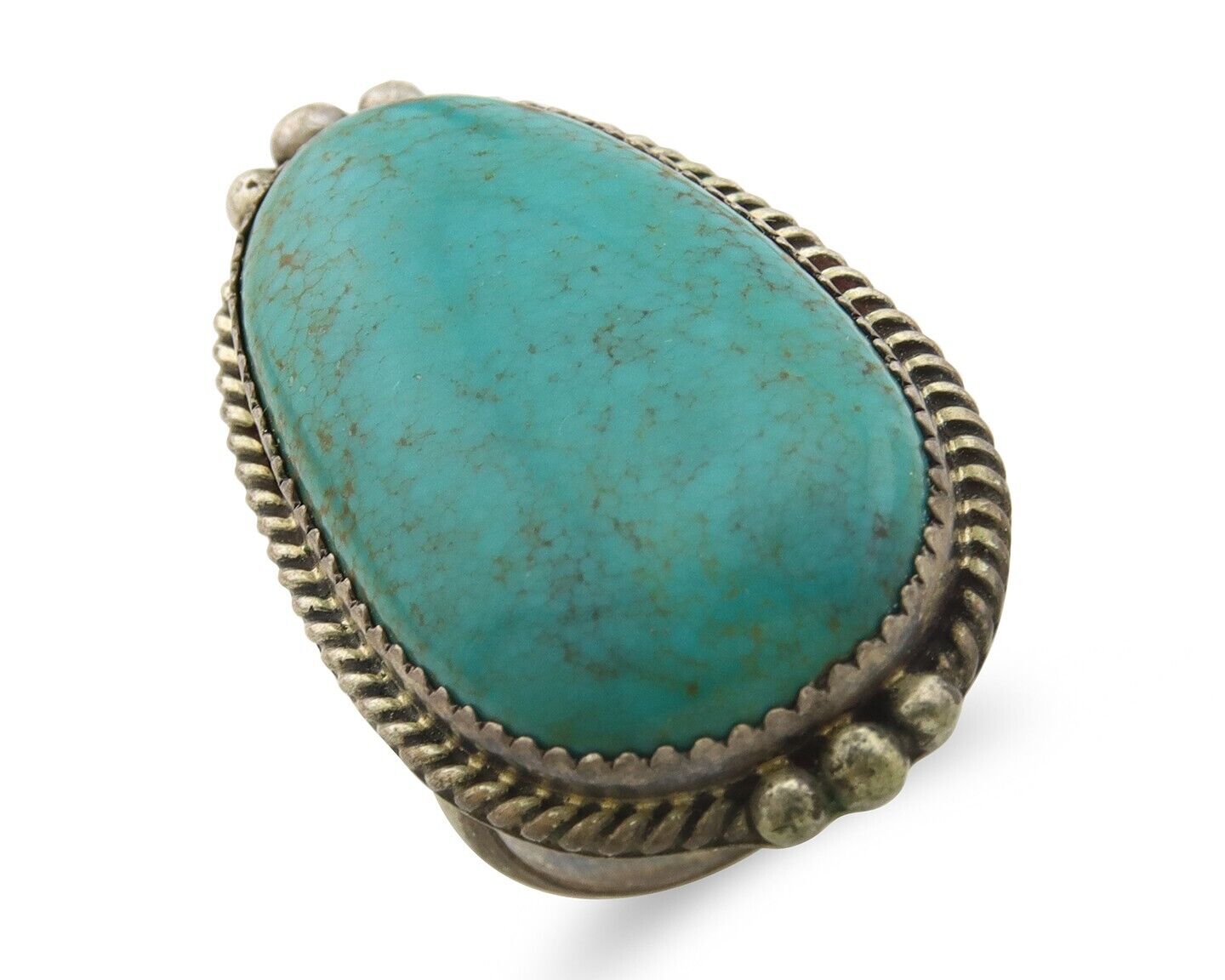 Navajo Ring 925 Sterling Spiderweb Blue Turquoise Native Artist C.80's Size 7.25