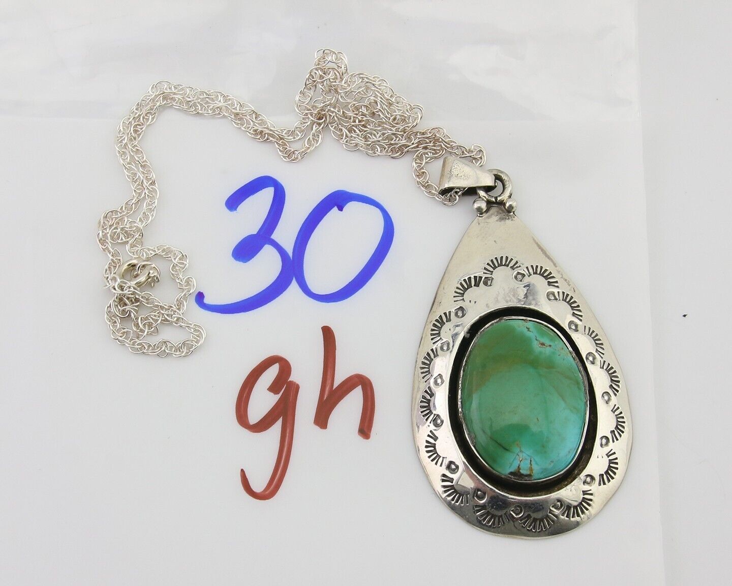 Navajo Royston Turquoise Necklace 925 Silver Artist Signed MC C.80's