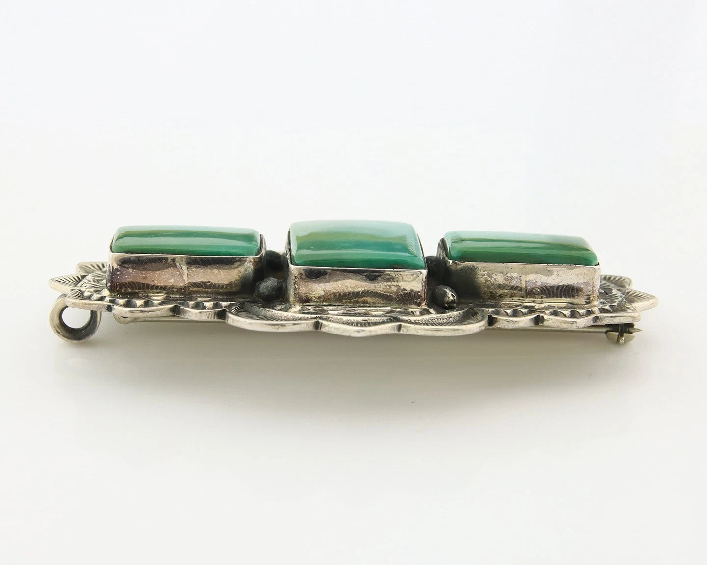 Navajo Handmade Pin Sterling Silver Turquoise Vintage Artist Signed B