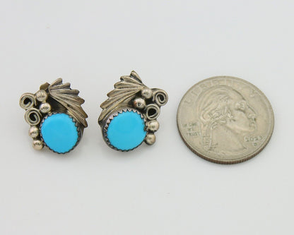 Navajo Dangle Earrings 925 Silver Natural Turquoise Native American Artist C80s