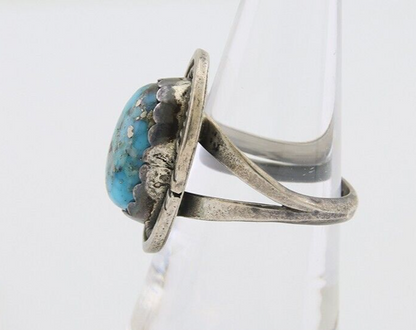Navajo Ring 925 Silver Blue Turquoise Artist Signed Platero FNE C.80's Size 7.0