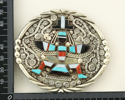 Zuni Belt Buckle 925 Sterling Silver Signed Gary & Paulinis Vacit c.80's