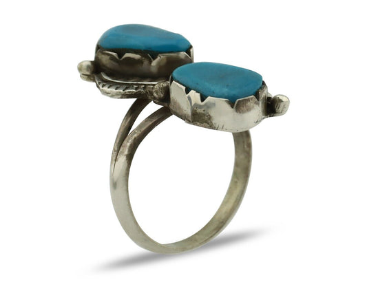 Navajo Ring 925 Silver Blue Turquoise Artist Signed K C.80's