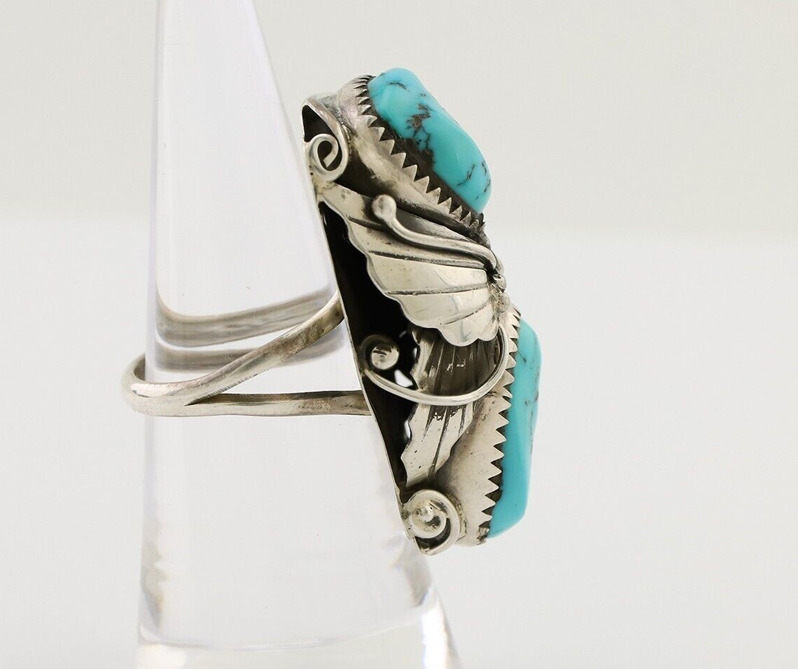 Navajo Ring 925 Silver Sleeping Beauty Turquoise Native American Artist C.80's
