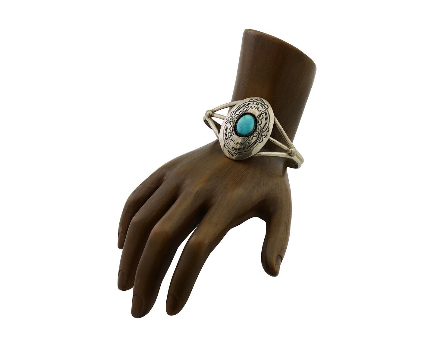 Navajo Bracelet 925 Silver Sleeping Beauty Turquoise Signed IHMJ C.80's