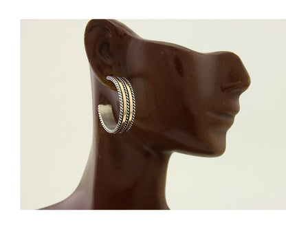 Navajo Earrings 925 Silver & Gold Handmade Artist Signed Tom Hawk C.80's