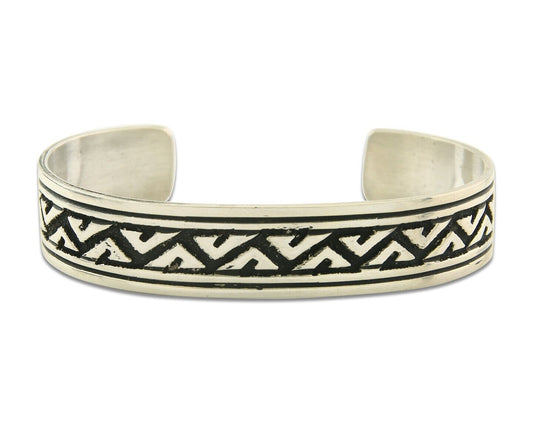 Navajo Bracelet 925 Silver Artist Signed Thomas Singer Cuff Made in the 1980's