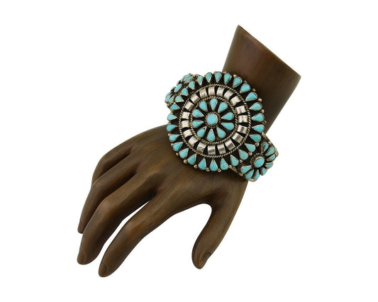 Navajo Bracelet 925 Silver Natural Blue Turquoise Signed Delbert Chatter C.80's