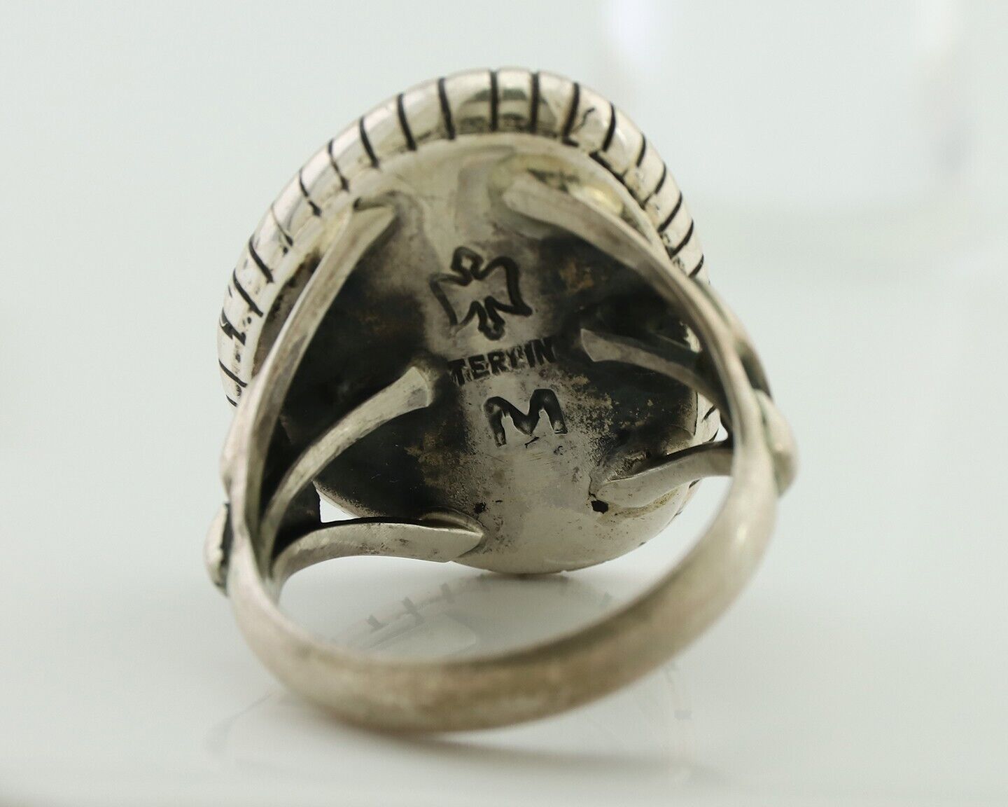 Navajo Handmade Ring 925 Silver Natural Turquoise Signed M Montoya C.80's