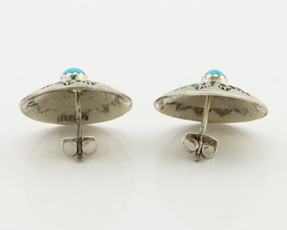 Navajo Hand Stamped Earrings 925 Silver Turquoise Native Artist C.80s