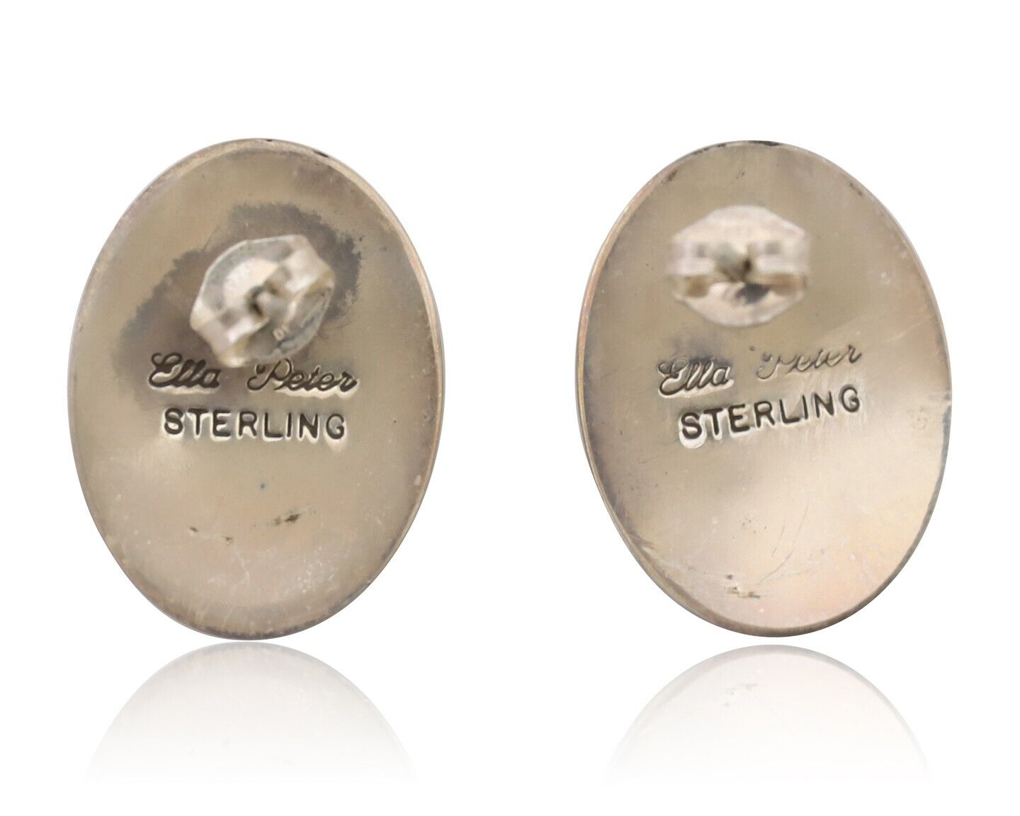 Navajo Shield Earrings 925 Silver Natural Malachite Signed Ella Peters C.80's