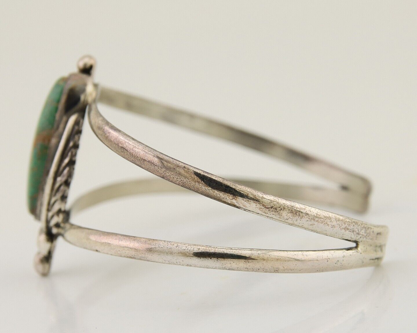 Navajo Hand Stamped Cuff Bracelet Turquoise 925 Silver Signed Sunrise C.80's