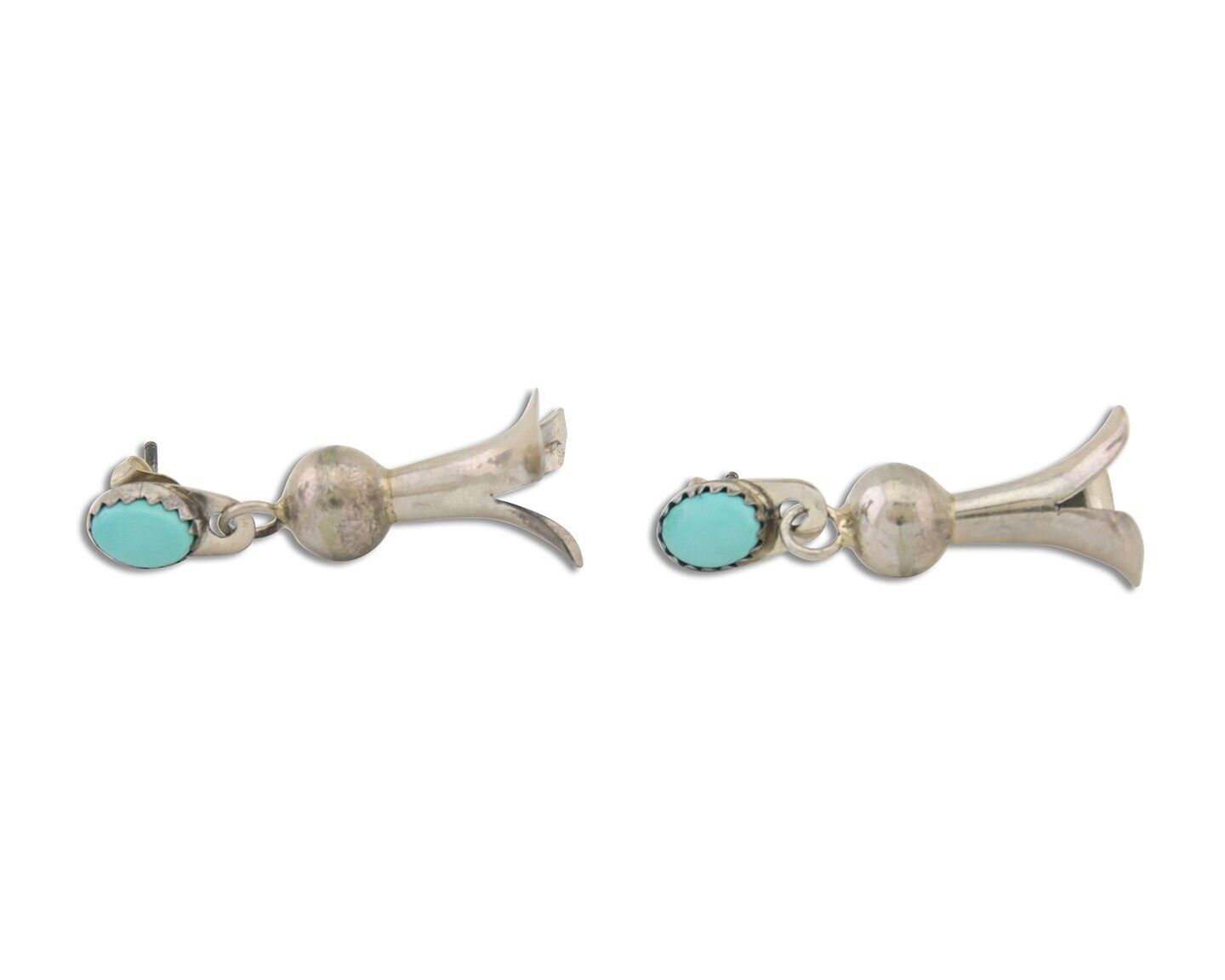 Navajo Dangle Squash Earrings 925 Silver Natural Turquoise Native Artist C.80's