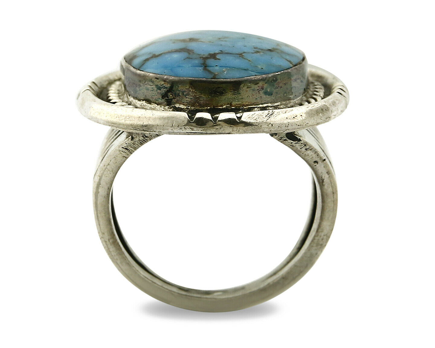 Navajo Ring .925 SOLID Silver Kingman Turquoise Signed Ralph Pemberton C.1975