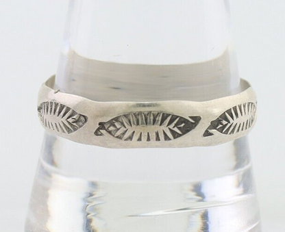Navajo Hand Stamped Band 925 Silver 5.0 mm Signed Larry Chavez Size 12 C.80's