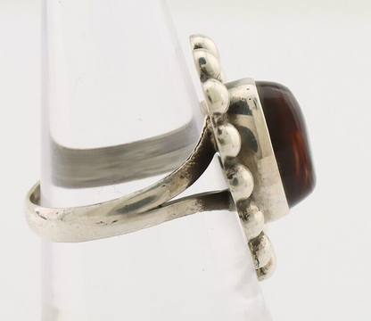 Navajo Handmade Ring 925 Silver Natural Fire Opal Native Artist Size 6.75 C.80's