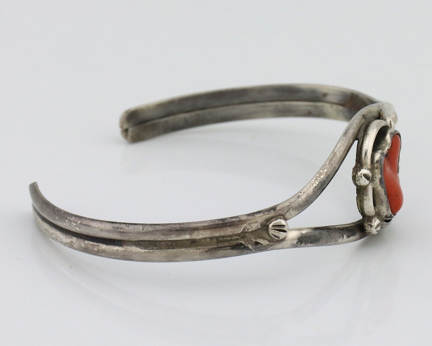 Navajo Bracelet 925 Silver Natural Red Coral Native American Artist C.80's
