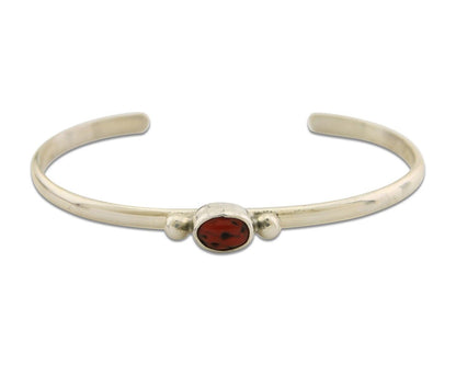 Navajo Bracelet .925 Silver Natural Red Coral Cuff Native American Artist C.80's
