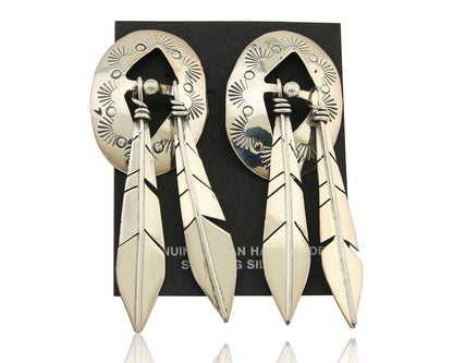 Navajo Feather Earrings 925 Silver Dangle Artist Signed DISHTA C.80's