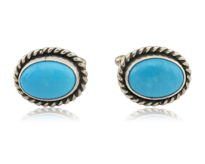 Navajo Cufflinks 925 Silver Native American Natural Turquoise C.80's
