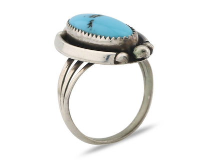 Navajo Ring .925 Silver Sleeping Beauty Turquoise Signed SkyStone Creations C80s