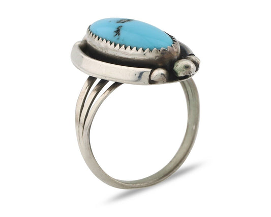 Navajo Ring .925 Silver Sleeping Beauty Turquoise Signed SkyStone Creations C80s