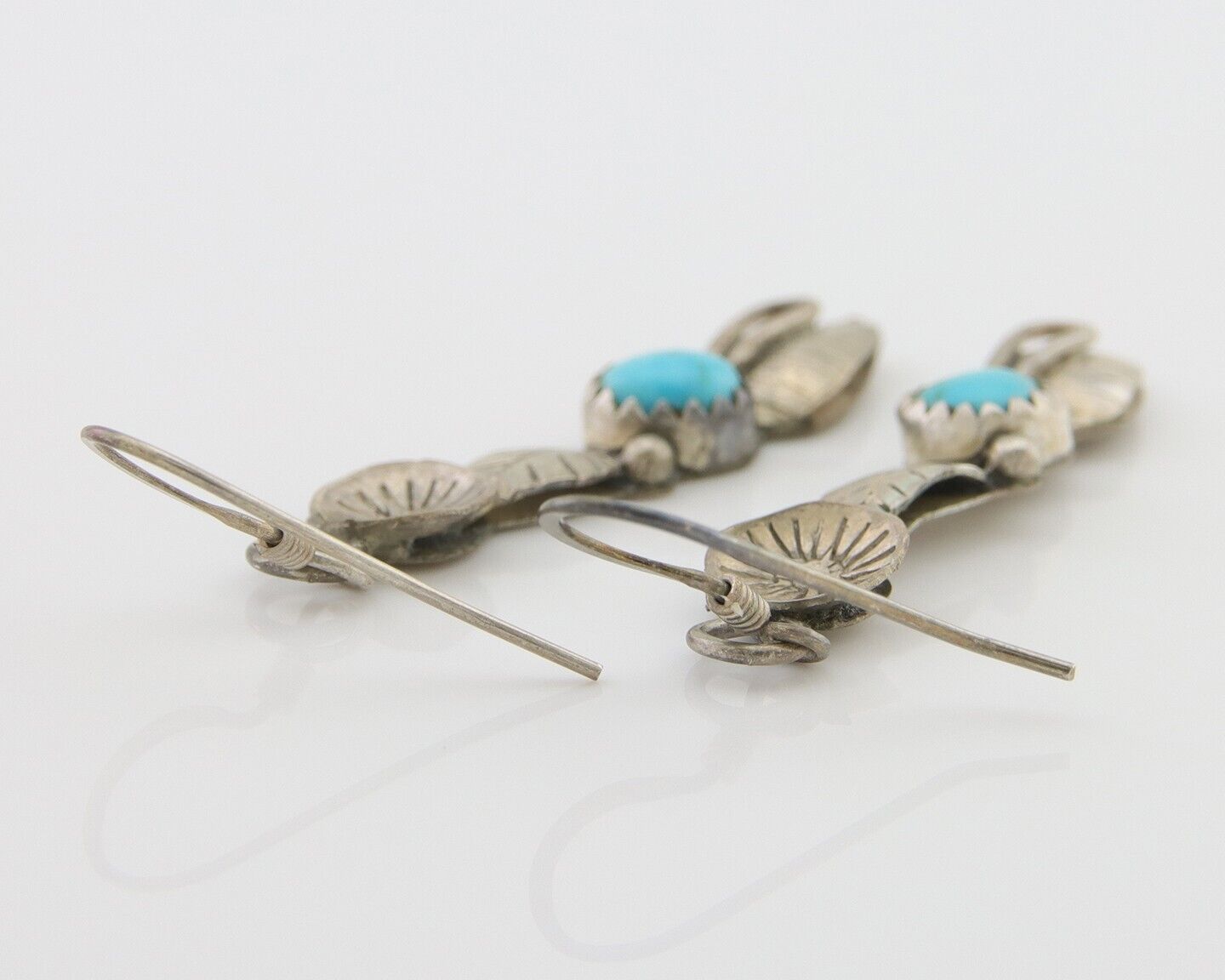 Navajo Dangle Earrings 925 Silver Natural Turquoise Native Artist C.80's