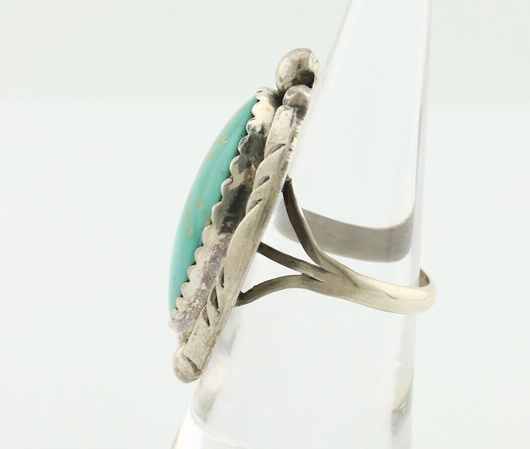 Navajo Ring 925 Silver Natural Spiderweb Turquoise Native American Artist C.80's