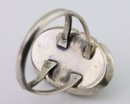 Navajo Hand Stamped Ring 925 Silver Natural Turquoise Native Artist C.80's