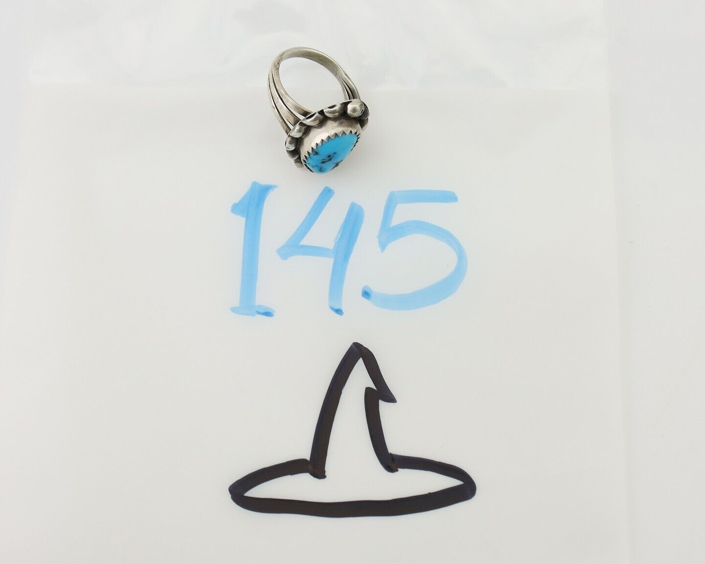 Navajo Ring 925 Silver Sleeping Beauty Turquoise Artist Signed SC C.80's