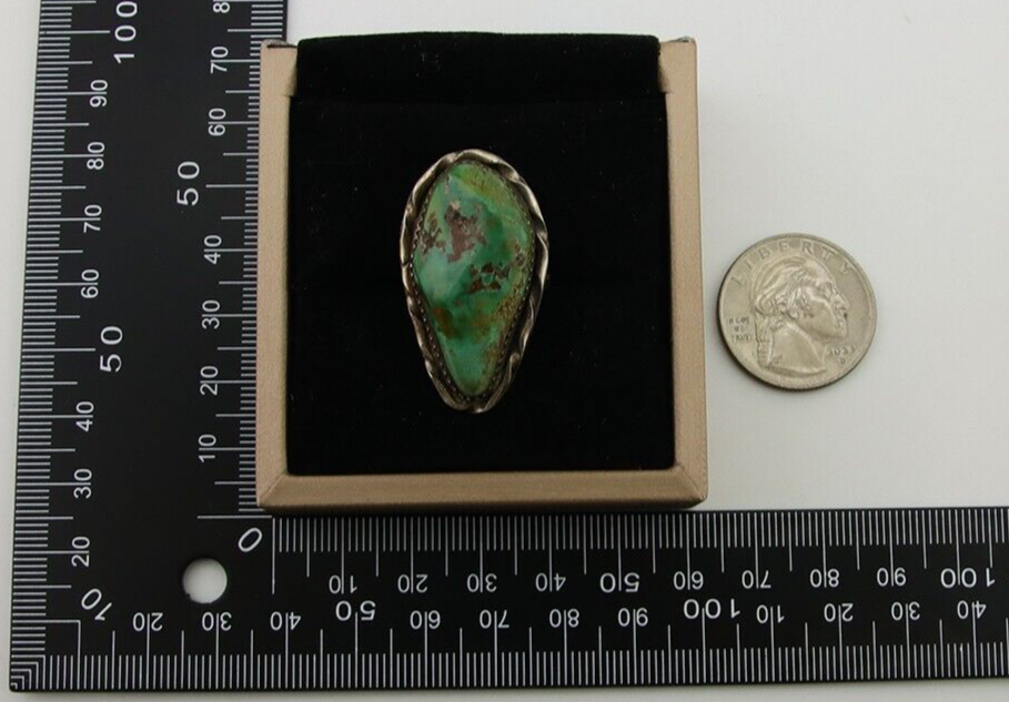 Navajo Ring 925 Sterling Silver Green Manassas Turquoise Signed AA C.80's