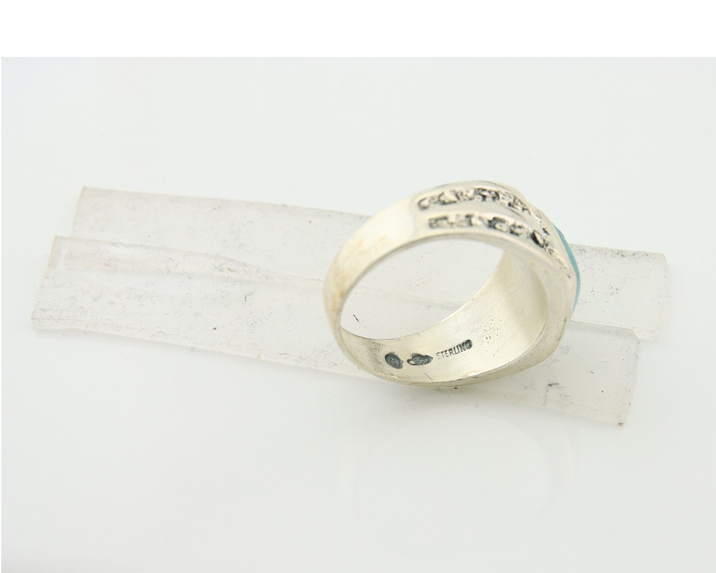 Men Vintage Nugget Ring 925 Sterling Turquoise Artist Signed SC Size 11.25