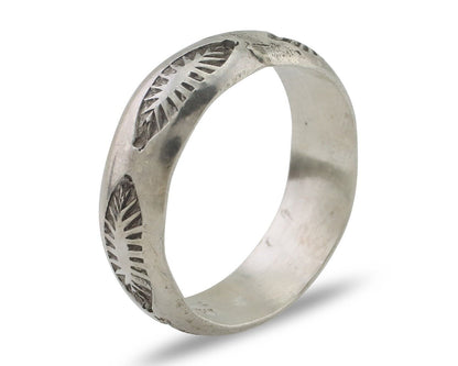Navajo Hand Stamped Band 925 Silver 6.0 mm Signed Larry Chavez Size 7.75 C.80's