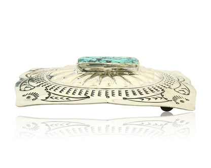 Navajo Belt Buckle 925 Sterling Silver Turquoise Artist Signed Tony Guerro C80s