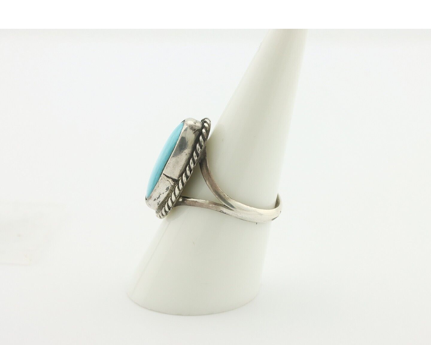 Navajo Ring .925 Silver Natural Blue Turquoise Native American Signed C.80's
