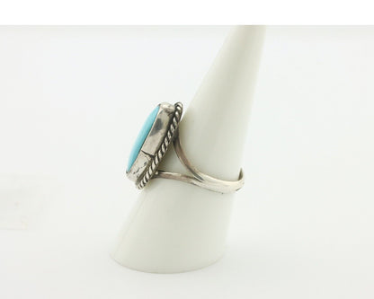 Navajo Ring .925 Silver Natural Blue Turquoise Native American Signed C.80's