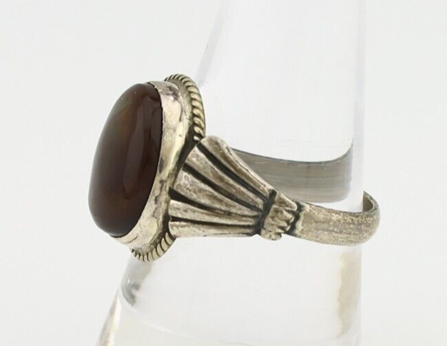 Navajo Handmade Ring 925 Silver Natural High Grade Fire Opal Native Artist C.80s