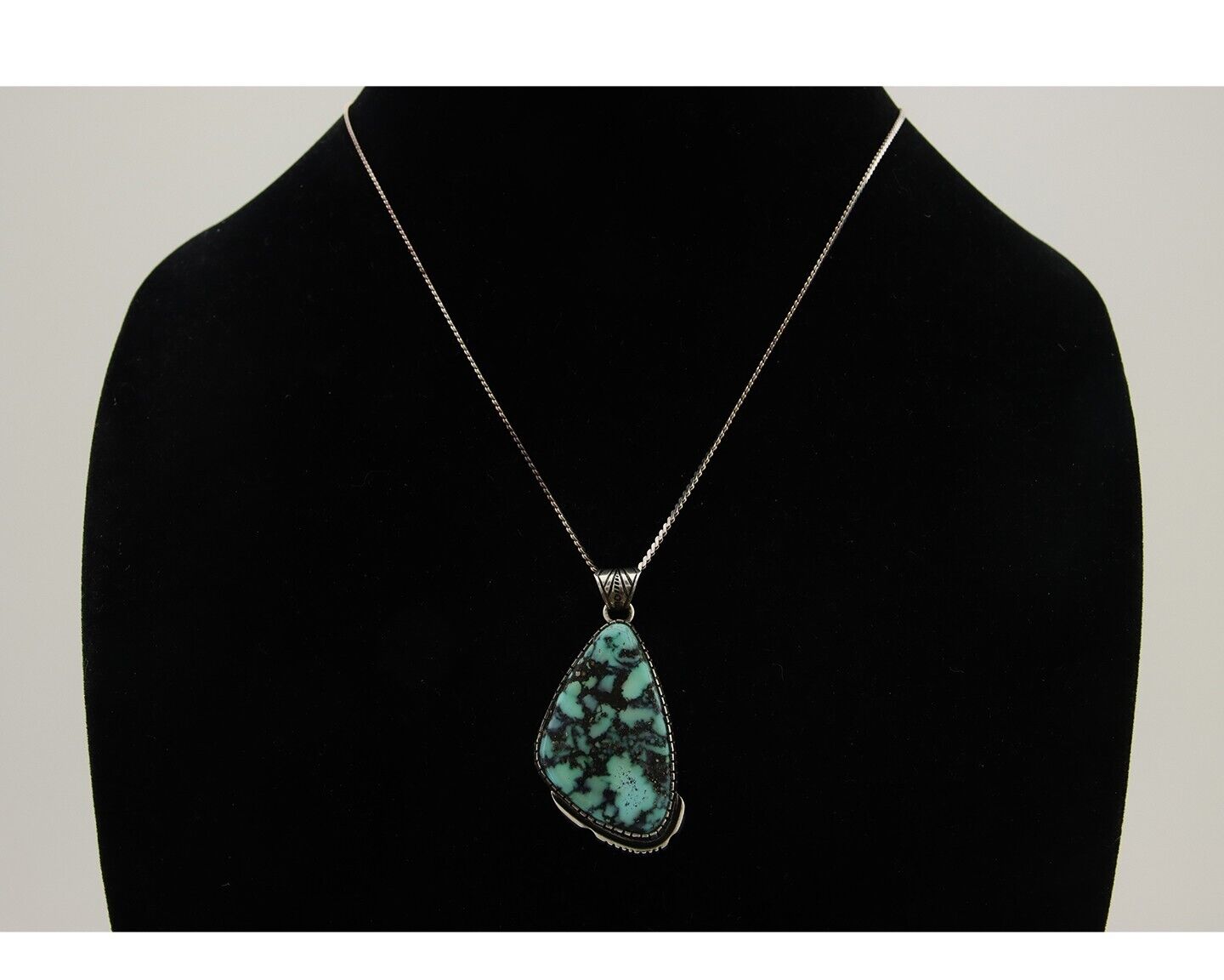 Navajo Heart Necklace 925 Silver Natural Turquoise Artist Signed C.80's