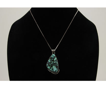 Navajo Heart Necklace 925 Silver Natural Turquoise Artist Signed C.80's