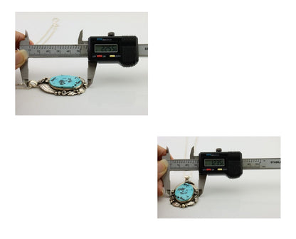 Navajo Pendant 925 Silver Natural Blue Turquoise Signed Justin Morris C.90's