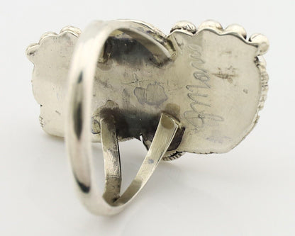 Navajo Ring .925 Silver Turquoise & Coral Artist Signed Justin Morris C.80's
