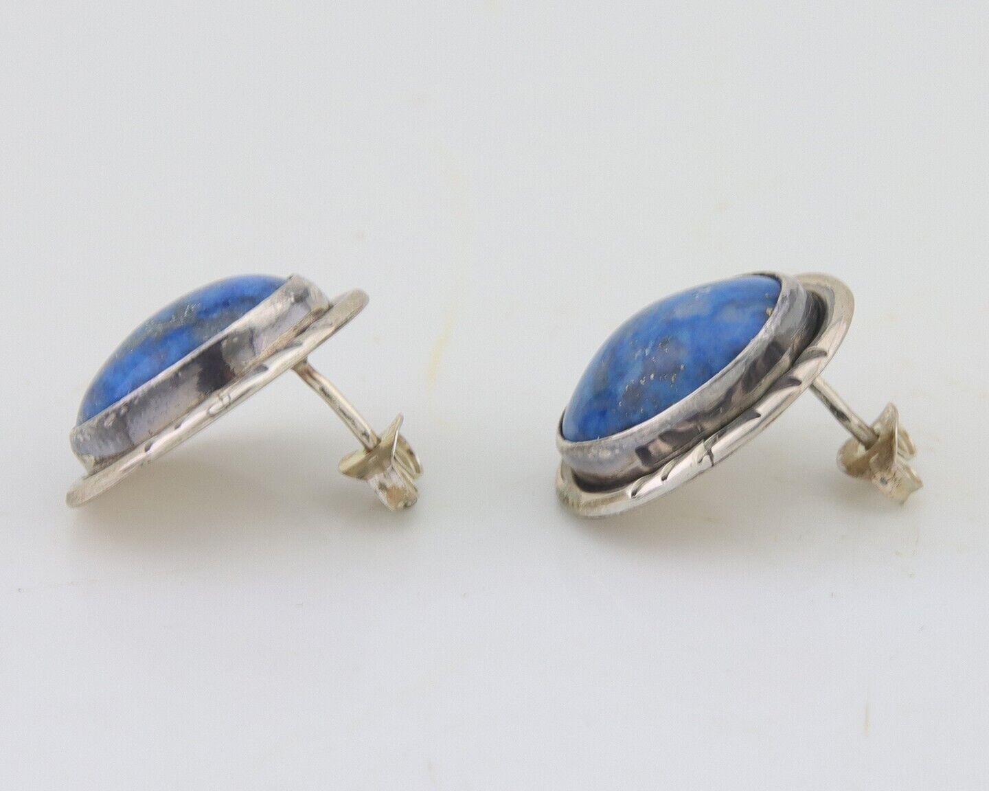 Navajo Paw Earrings 925 Silver Blue Denim Lapis Native American Artist C.80's