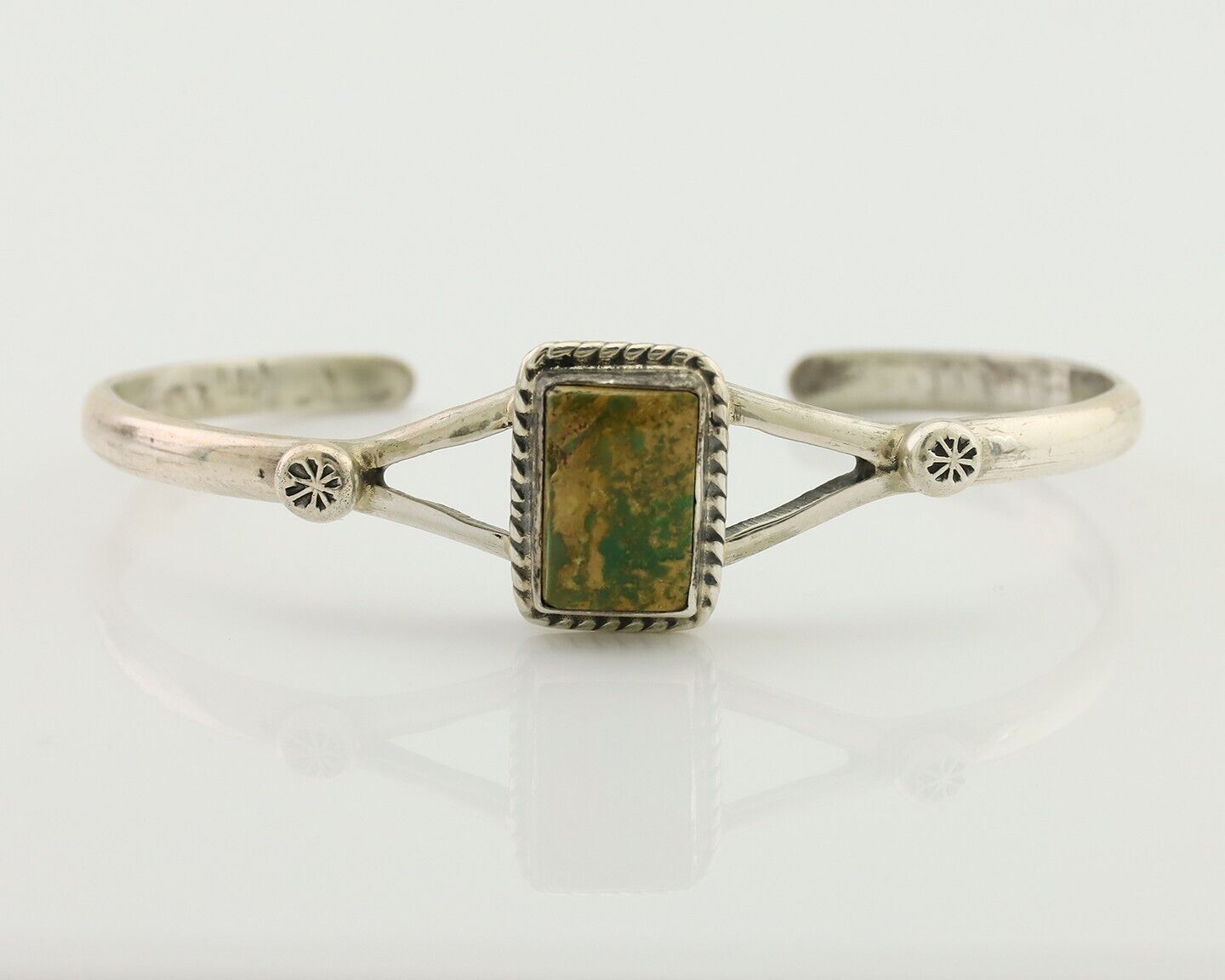 Navajo Handmade Bracelet 925 Silver Natural Green Turquoise Native American C80s